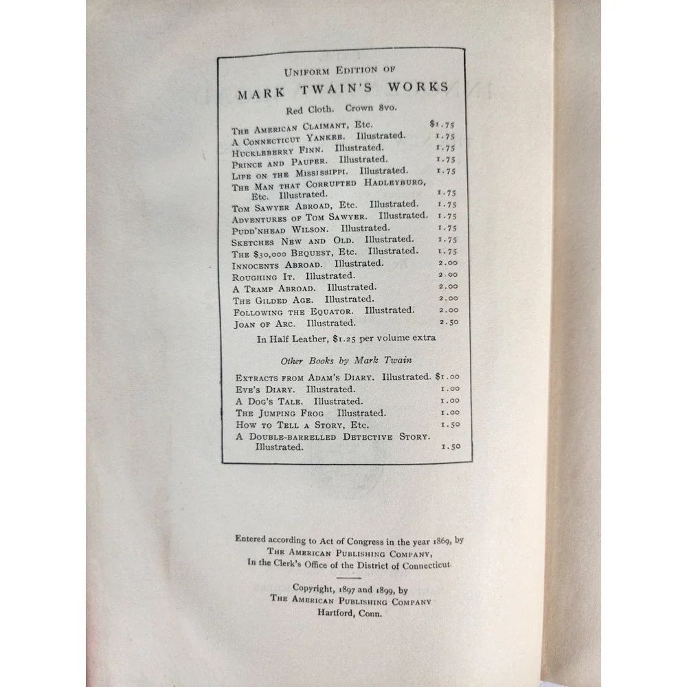 The Innocents Abroad  New Pilgrim's Progress by Mark Twain  1899